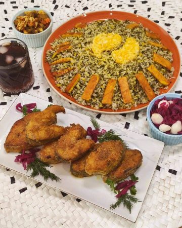 طرز تهيه سبزي پلو با ماهي شير